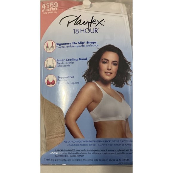 Playtex 18 Hour Womens Bra Size 42C Nude Wireless Cooling Band No Slip Strap - Picture 8 of 8